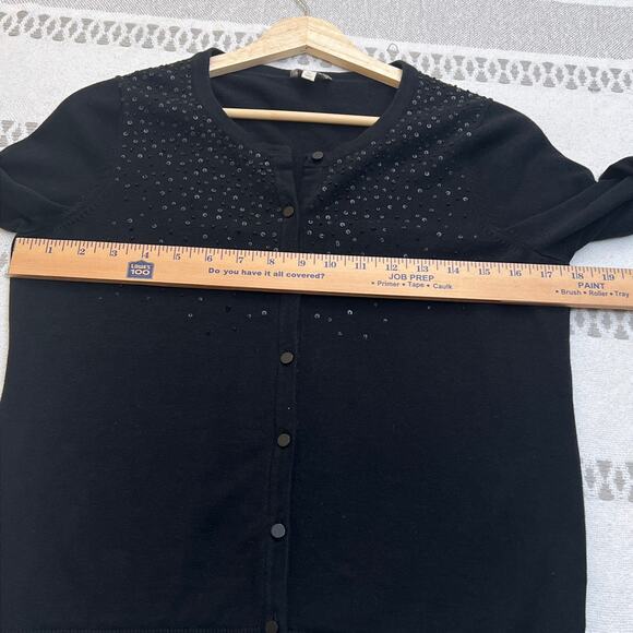 Talbots Black Sequin Cardigan Sweater Women's Button Up Embellished Sparkle Top - Picture 4 of 8